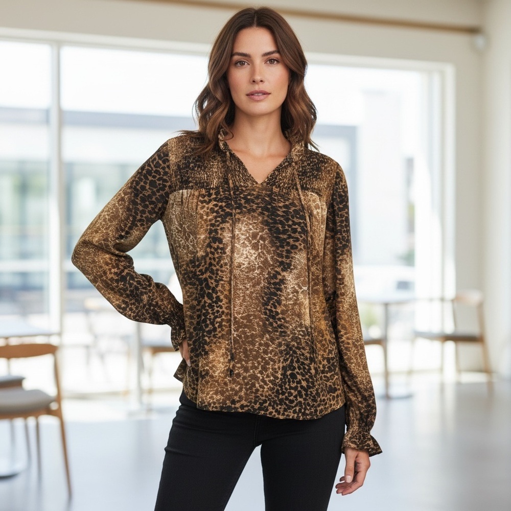 Moodie Brown Animal Print Blouse